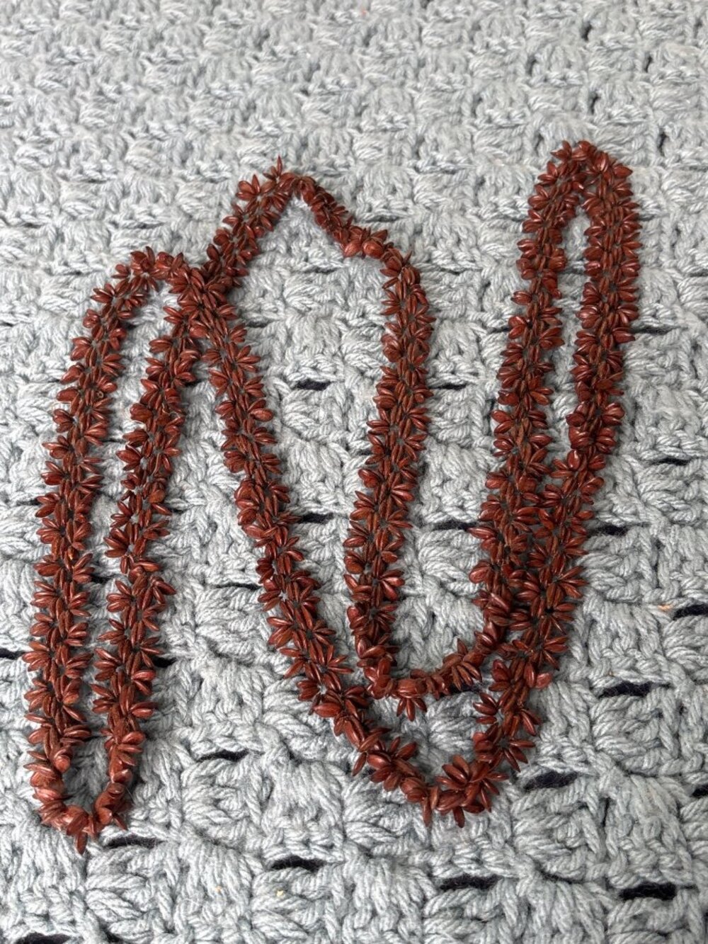 Vintage Artisan Koa Apple Seed Brown Beaded Necklace 54 inches Long